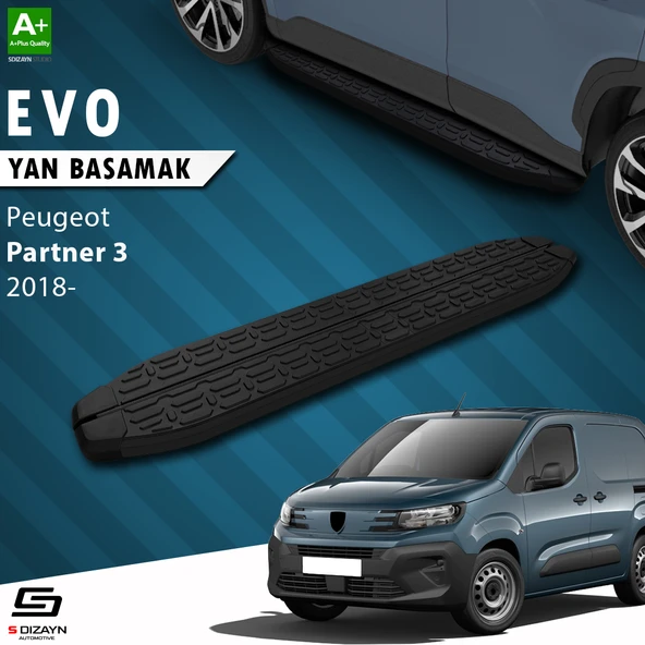 S-Dizayn Peugeot Partner 3 Evo Siyah Yan Basamak 203 Cm 2018 Üzeri A+ Kalite ürün görseli 1