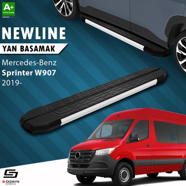 S-Dizayn Mercedes Sprinter W907 Uzun Şase NewLine Aluminyum Yan Basamak 333 Cm 2019 Üzeri A+ Kalite ürün görseli 1