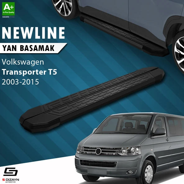 S-Dizayn VW Transporter T5 Uzun Şase NewLine Siyah Yan Basamak 253 Cm 2003-2010 A+ Kalite ürün görseli 1