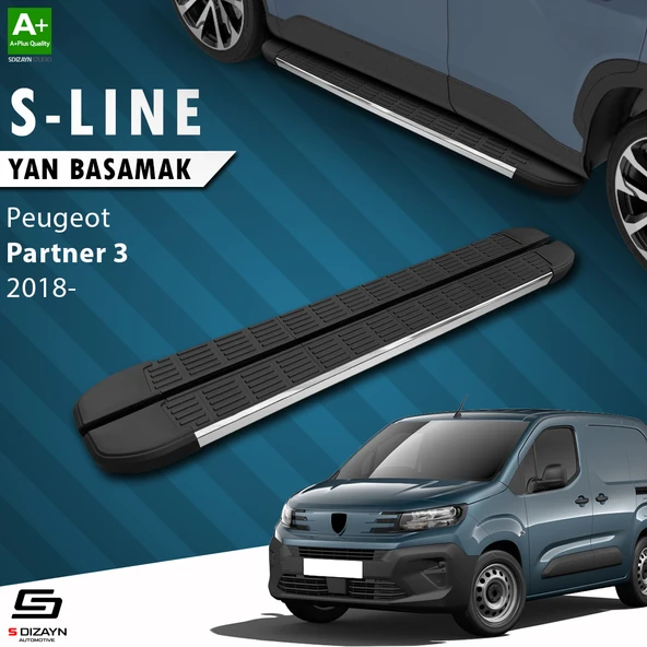 S-Dizayn Peugeot Partner 3 S-Line Krom Yan Basamak 203 Cm 2018 Üzeri A+ Kalite ürün görseli 1