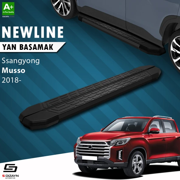 S-Dizayn Ssangyong Musso NewLine Siyah Yan Basamak 203 Cm 2018 Üzeri A+ Kalite ürün görseli 1