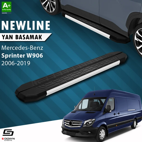 S-Dizayn Mercedes Sprinter W906 Uzun Şase NewLine Aluminyum Yan Basamak 333 Cm 2006-2019 A+ Kalite ürün görseli 1