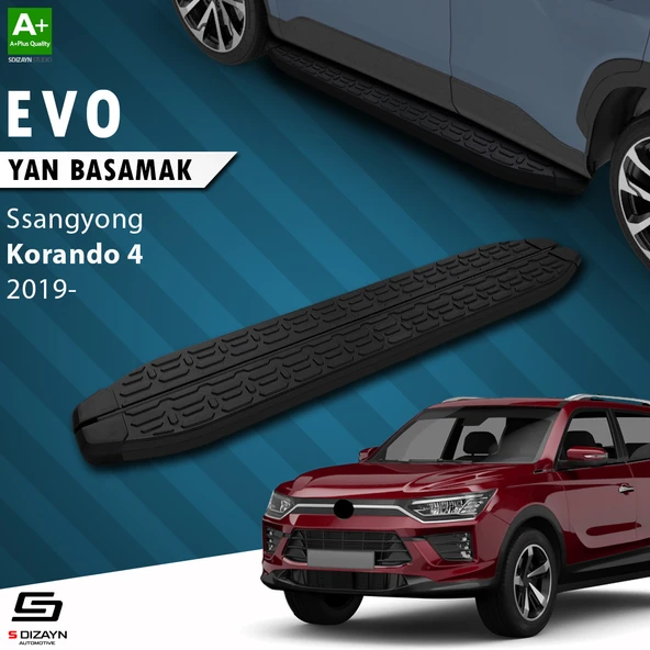 S-Dizayn Ssangyong Korando Evo Siyah Yan Basamak 183 Cm 2019 Üzeri A+ Kalite ürün görseli 1