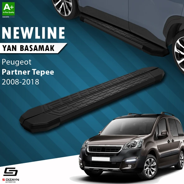S-Dizayn Peugeot Partner 2 Tepee NewLine Siyah Yan Basamak 193 Cm 2008-2018 A+ Kalite ürün görseli 1