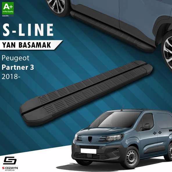 S-Dizayn Peugeot Partner 3 S-Line Siyah Yan Basamak 203 Cm 2018 Üzeri A+ Kalite ürün görseli 1