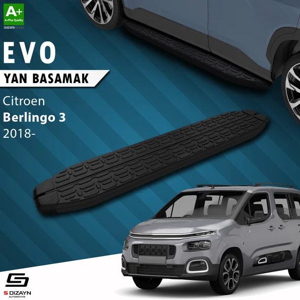 S-Dizayn Citroen Berlingo 3 Uzun Şase Evo Siyah Yan Basamak 213 Cm 2018 Üzeri A+ Kalite ürün görseli 1