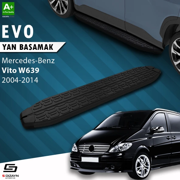S-Dizayn Mercedes Vito W639 Uzun Şase Evo Siyah Yan Basamak 253 Cm 2004-2014 A+ Kalite ürün görseli 1
