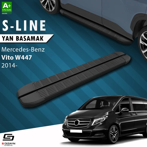 S-Dizayn Mercedes Vito W447 Kısa Şase S-Line Siyah Yan Basamak 233 Cm 2014 Üzeri A+ Kalite ürün görseli 1