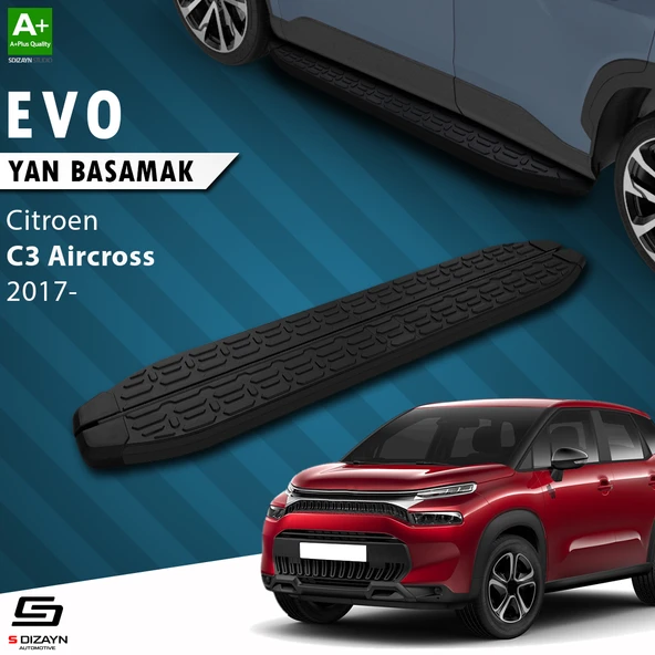 S-Dizayn Citroen C3 Aircross Evo Siyah Yan Basamak 183 Cm 2017 Üzeri A+ Kalite ürün görseli 1