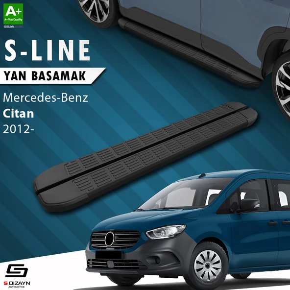 S-Dizayn Mercedes Citan Uzun Şase S-Line Siyah Yan Basamak 223 Cm 2012-2021 A+ Kalite ürün görseli 1