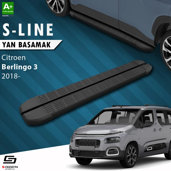 S-Dizayn Citroen Berlingo 3 Uzun Şase S-Line Siyah Yan Basamak 213 Cm 2018 Üzeri A+ Kalite ürün görseli 1