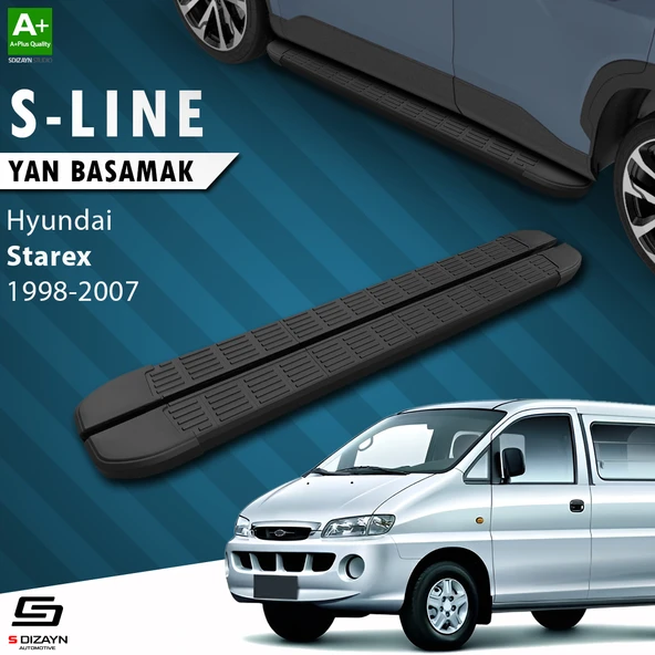 S-Dizayn Hyundai H-1 Starex Uzun Şase S-Line Siyah Yan Basamak 213 Cm 1998-2007 A+ Kalite ürün görseli 1