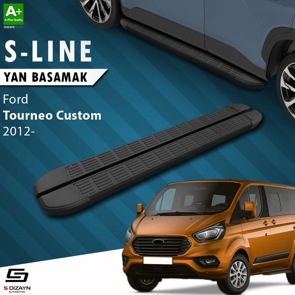 S-Dizayn Ford Tourneo Custom Uzun Şase S-Line Siyah Yan Basamak 243 Cm 2012-2023 A+ Kalite ürün görseli 1
