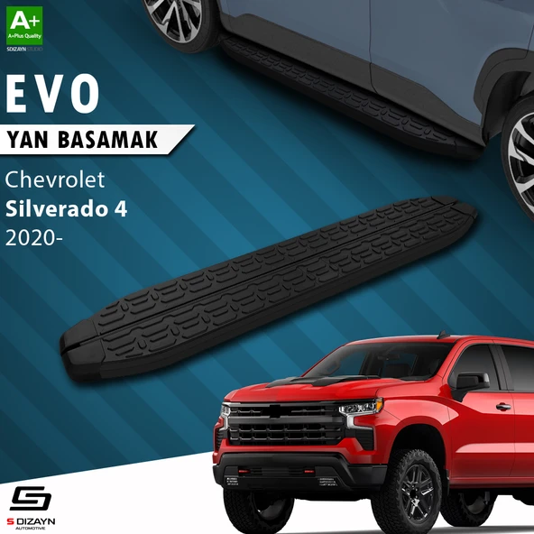 S-Dizayn Chevrolet Silverado 4 Evo Siyah Yan Basamak 213 Cm 2020 Üzeri A+ Kalite ürün görseli 1