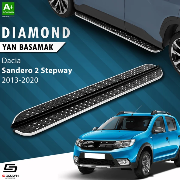 S-Dizayn Dacia Sandero 2 Stepway Diamond Krom Yan Basamak 173 Cm 2013-2020 A+ Kalite ürün görseli 1