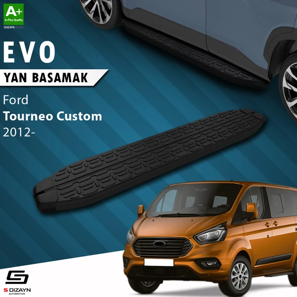 S-Dizayn Ford Tourneo Custom Kısa Şase Evo Siyah Yan Basamak 203 Cm 2012-2023 A+ Kalite ürün görseli 1