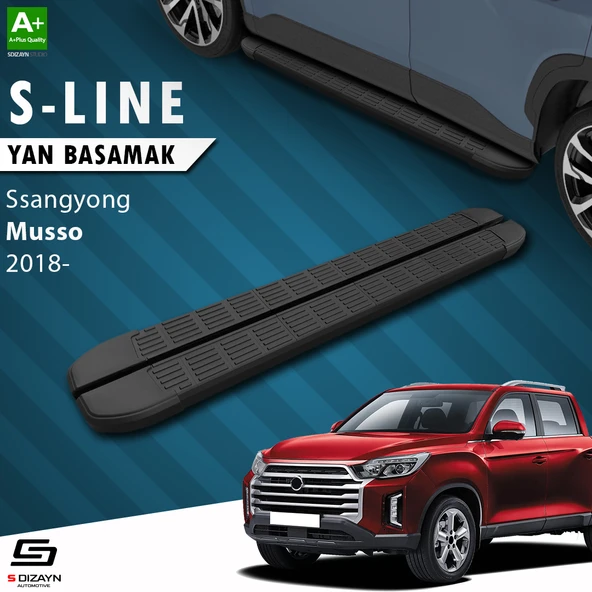 S-Dizayn Ssangyong Musso S-Line Siyah Yan Basamak 203 Cm 2018 Üzeri A+ Kalite ürün görseli 1