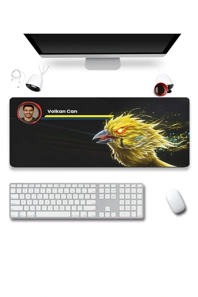 SonicTouch Kişiye isme Özel Kanarya Figürlü Sarı Lacivert Fotoğraflı XXL Dikişsiz Gamer Klavye Mousepad 40x90cm ürün görseli 1