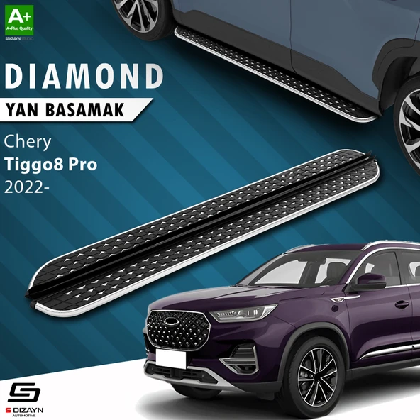 S-Dizayn Chery Tiggo8 Pro Diamond Krom Yan Basamak 183 Cm 2022 Üzeri A+ Kalite ürün görseli 1