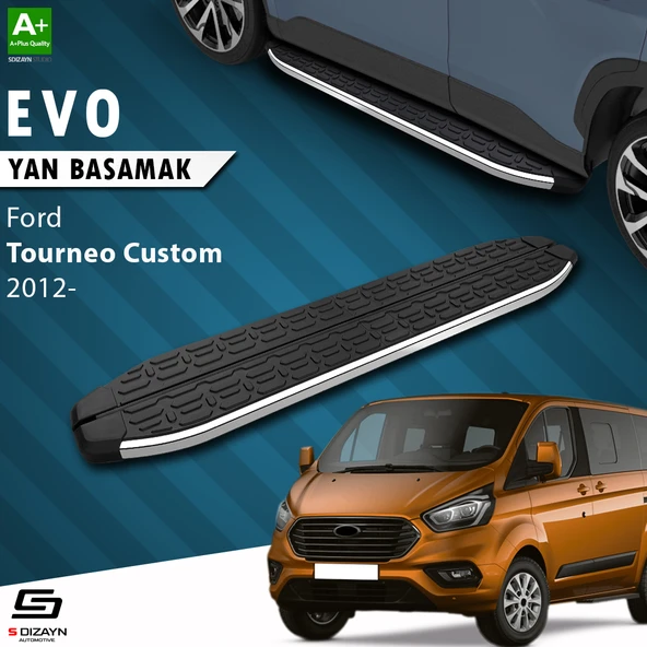 S-Dizayn Ford Tourneo Custom Kısa Şase Evo Krom Yan Basamak 203 Cm 2012-2023 A+ Kalite ürün görseli 1