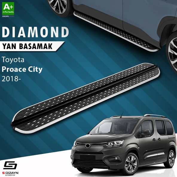 S-Dizayn Toyota Proace City Uzun Şase Diamond Krom Yan Basamak 213 Cm 2018 Üzeri A+ Kalite ürün görseli 1