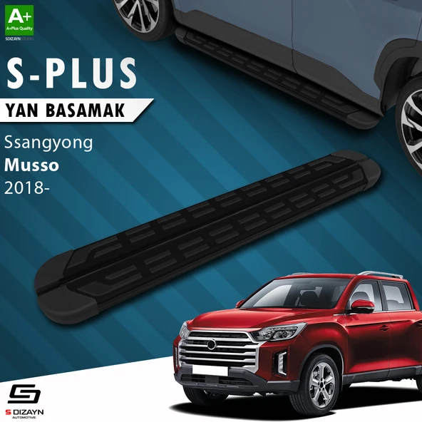 S-Dizayn Ssangyong Musso S-Plus Siyah Yan Basamak 203 Cm 2018 Üzeri A+ Kalite ürün görseli 1