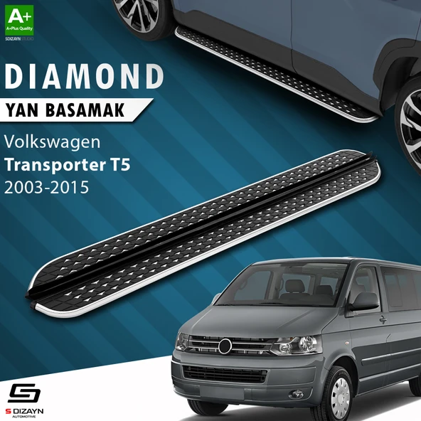 S-Dizayn VW Transporter T5 Kısa Şase Diamond Krom Yan Basamak 213 Cm 2003-2015 A+ Kalite ürün görseli 1