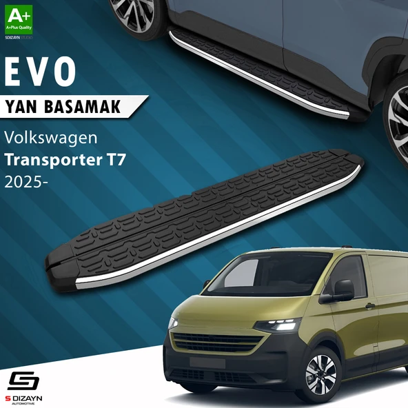 S-Dizayn VW Transporter T7 Kısa Şase Evo Krom Yan Basamak 223 Cm 2024 Üzeri A+ Kalite ürün görseli 1