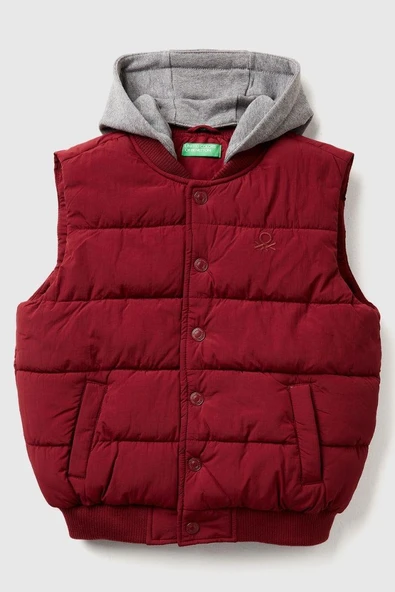 United Colors of Benetton Erkek Çocuk 2IGGCJ012-25K Puffer Yelek Bordo ürün görseli 1