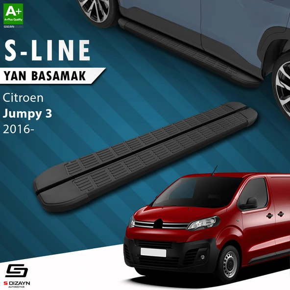 S-Dizayn Citroen Jumpy 3 Uzun Şase S-Line Siyah Yan Basamak 243 Cm 2016 Üzeri A+ Kalite ürün görseli 1