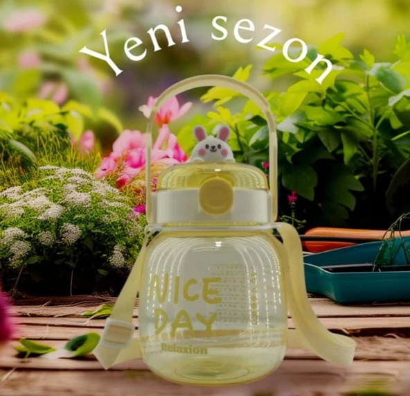 Sevimli Tavşanlı Matara (1100 ML) ÇIKARTMA HEDİYELİ ürün görseli 1