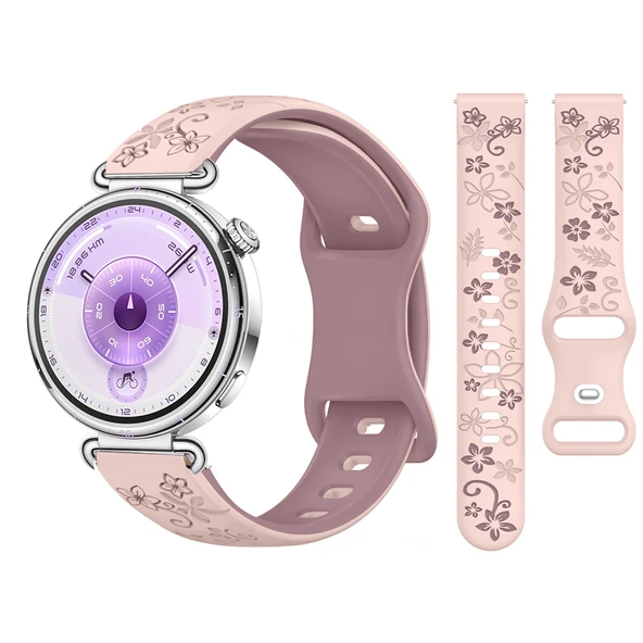 Huawei Watch GT6 41mm Uyumlu FloraFlex Çiçek Desenli Yumuşak Soft Silikon Kordon  Pembe ürün görseli 1