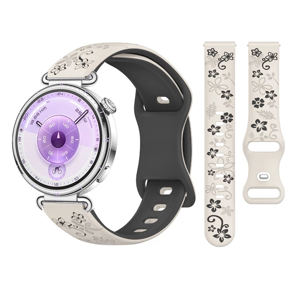 Huawei Watch GT6 41mm Uyumlu FloraFlex Çiçek Desenli Yumuşak Soft Silikon Kordon  Starlight ürün görseli 1