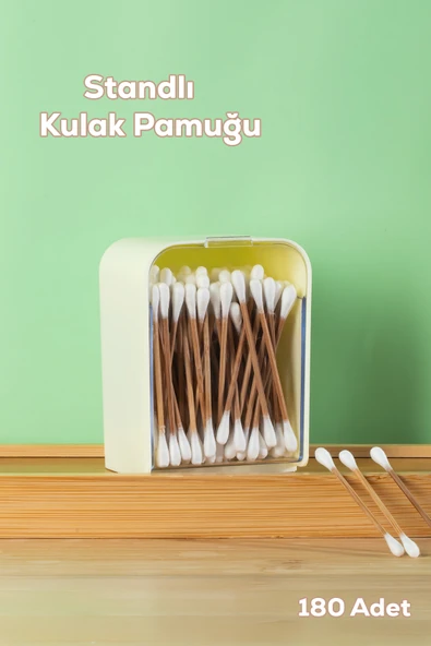 Porsima 3135 Doğal Ahşap Bambu Saplı Standlı Kulak Temizleme Çubuğu Seti- 180 Adet Renkli ürün görseli 1