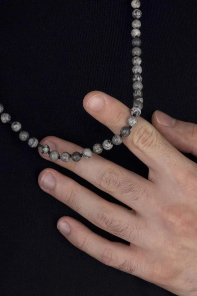 Gümüş Pazarım Yuvarlak Kesim Jasper Taşı Doğal Taş Erkek Kolye ürün görseli 1