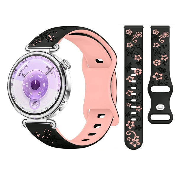 Huawei Watch GT6 41mm Uyumlu FloraFlex Çiçek Desenli Yumuşak Soft Silikon Kordon  Pudra ürün görseli 1