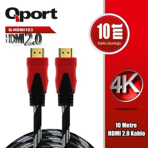 QPORT Q-HDMI103 10Mt ÖRGÜLÜ HDMI KABLO 2.0V 4K ALTIN UÇLU ürün görseli 1