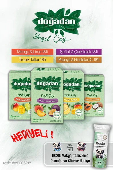 Doğadan 4 Paket Yeşil Çay Ailesi 18'li Paketler ve Rosie Pamuk Hediyeli ürün görseli 1