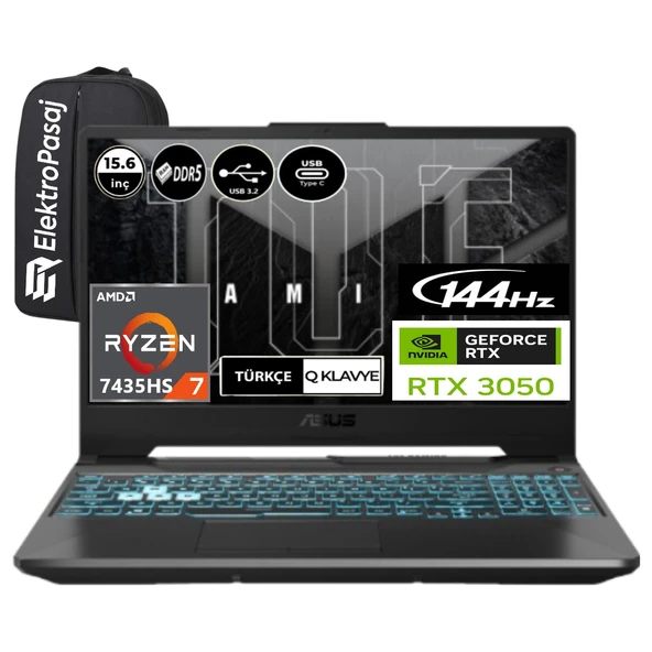 Tuf Gaming A15 FA506NCR-HN035EP4 Ryzen 7 7435HS 8 GB Ram 1 Tb SSD RTX3050 Freedos 15.6" Fhd + Elektropasaj Çanta ürün görseli 1