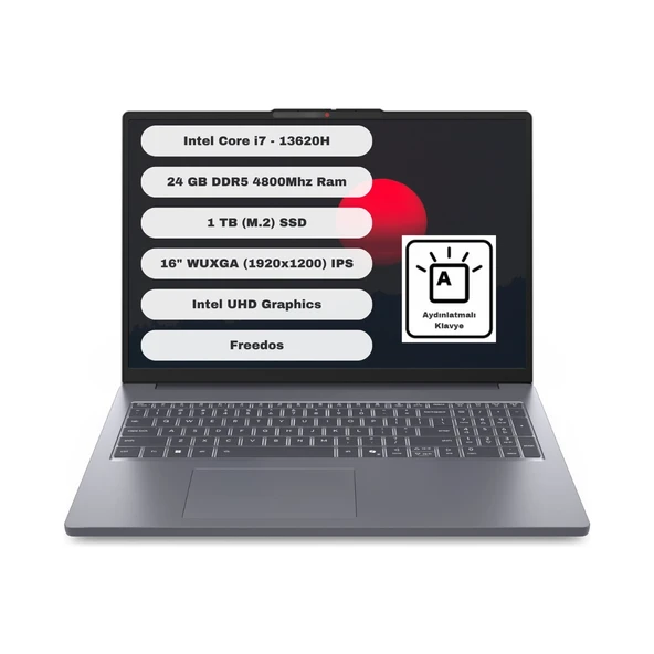 Ideapad Slim 3 16IRH10 GTI24 Intel Core I7 13620H 24GB 1tb SSD Freedos 16'' Fhd Taşınabilir Bilgisayar 83K2001VTR ürün görseli 1