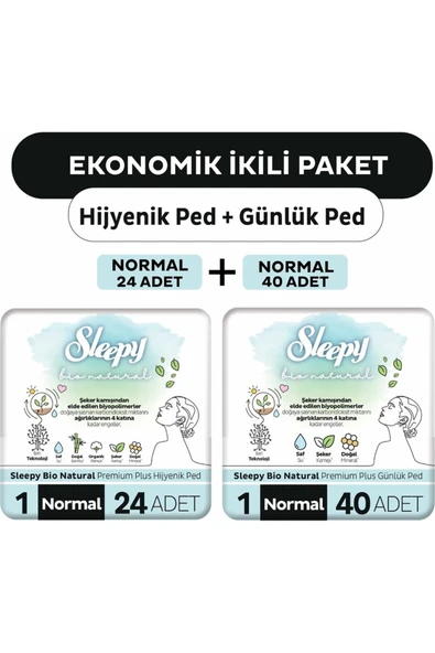 Sleepy Natural Bio Ultra Ped 20 Adet Normal + 40 Adet Uzun Günlük Kadın Pedi ürün görseli 1
