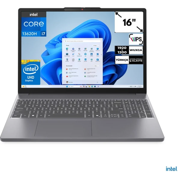 Ideapad Slim 3 16IRH10 I7-13620H 24 GB 1 Tb SSD Windows 11 Pro UHD Graphics 16" Wuxga Taşınabilir Bilgisayar 83K2001WTRCB4 ürün görseli 1