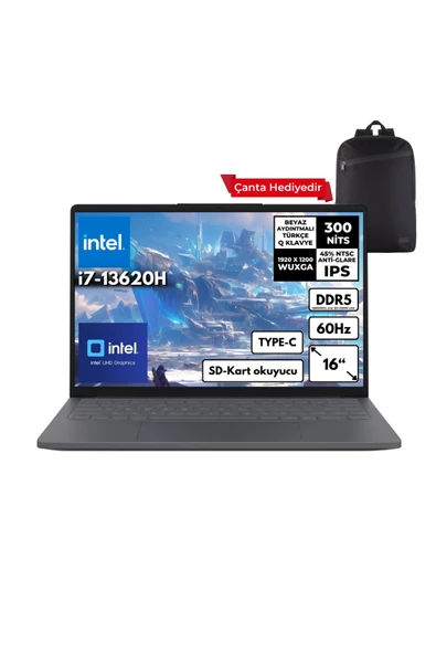 Ideapad Slim 3 i7-13620H 24GB 512 GBSSD 16" WUXGA Win11 Pro + Sırt Çantası 83K2001WTRHMF31 ürün görseli 1
