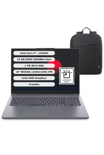 Ideapad GTICNT Intel Core I7 13620H 16GB 1TB SSD Freedos 16" Fhd 83K2001VTR + Çanta Hediyeli ürün görseli 1