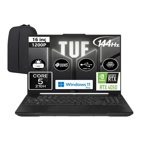 Tuf Gaming F16 FX607VU-RL146-EP5 Core 5 210H 16 GB Ram 1 Tb SSD RTX4050 16" Wuxga 144Hz Windows 11 Pro + Elektropasaj Çanta ürün görseli 1