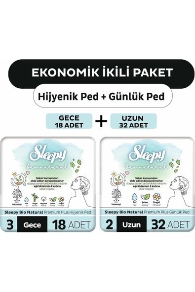 Sleepy Natural Bio Ultra Ped 18 Adet Gece + 32 Adet Uzun Günlük Kadın Pedi ürün görseli 1