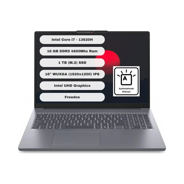 Ideapad Slim 3 16IRH10 Intel Core I7 13620H 16GB 1tb SSD Freedos 16" Fhd Taşınabilir Bilgisayar 83K2001VTR ürün görseli 1