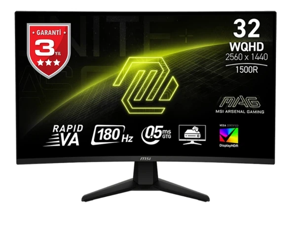 Msi 31.5" MAG 32CQ6F 180Hz 1Ms RAPID VA Adaptive-Sync Curved Gaming Monitör ürün görseli 1