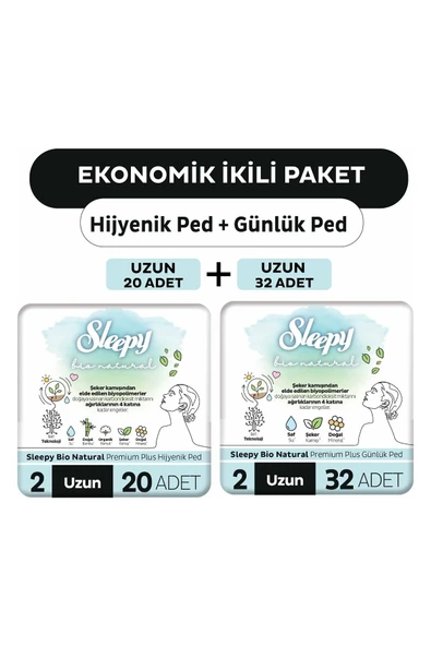 Sleepy Natural Bio Ultra Ped 20 Adet Uzun + 32 Adet Uzun Günlük Kadın Pedi ürün görseli 1