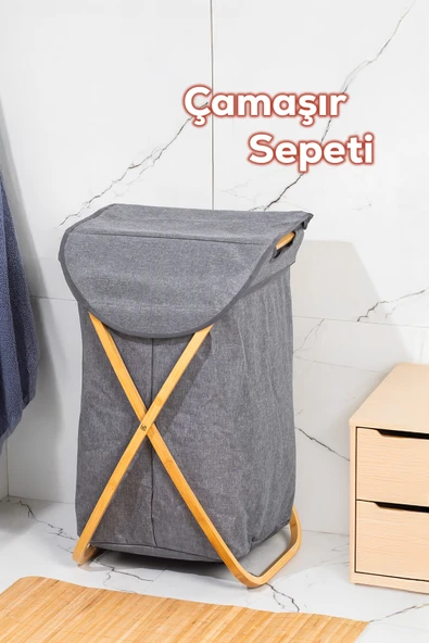 Porsima Mio-100 Bambu Banyo Kirli Çamaşır Sepeti Banyo Düzenleyici Sepet 40,5X65,5 cm ürün görseli 1